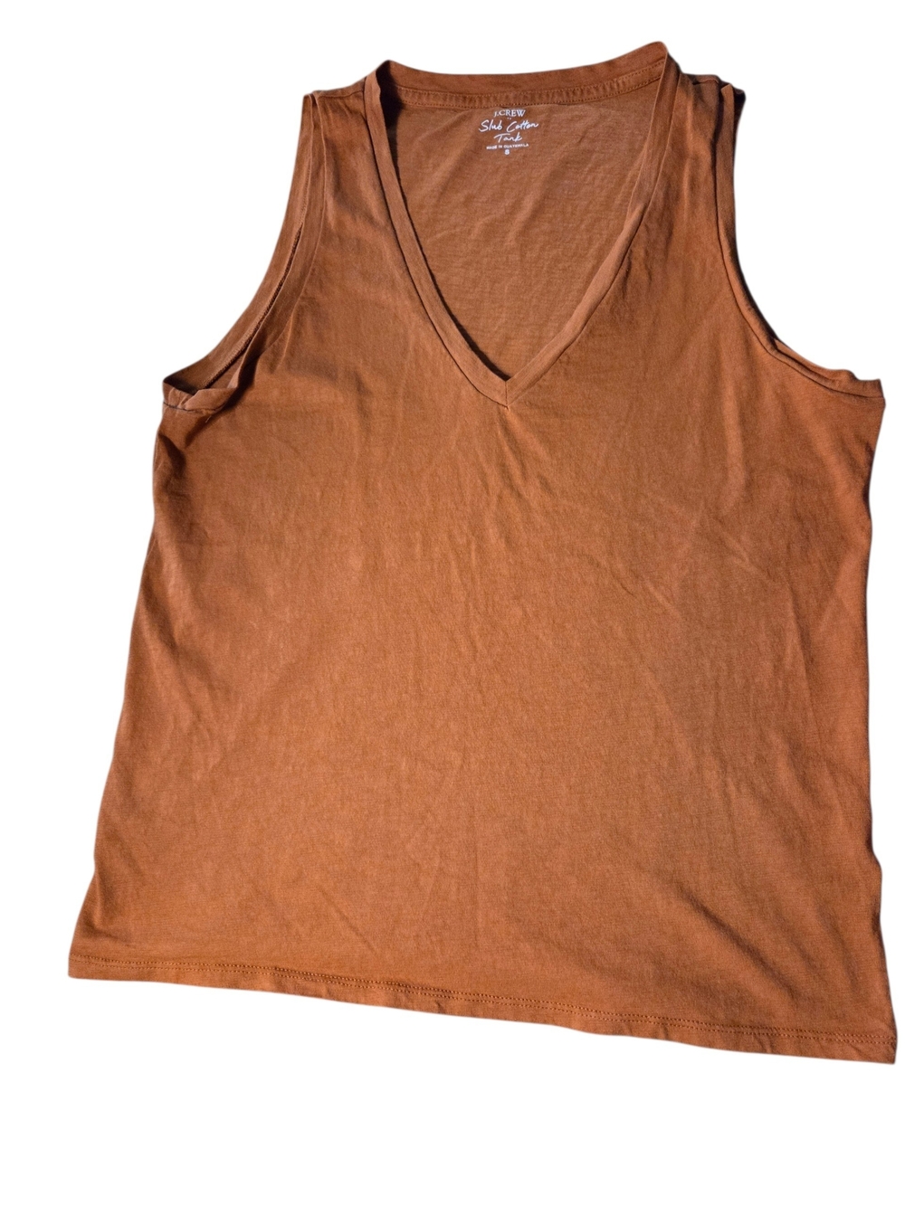J. Crew Women's Rust Colored Slub Cotton V-Neck Tank Top- Size Small